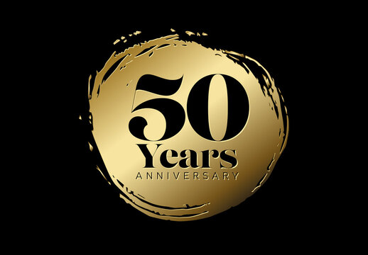 50 Years Anniversary Logo with Golden Brush Stroke on Black Background
