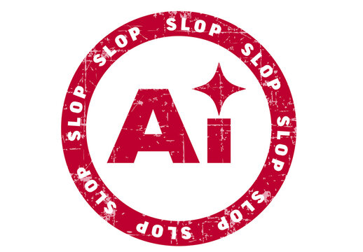 Grungy Red AI Slop Stamp Icon Isolated on White Background