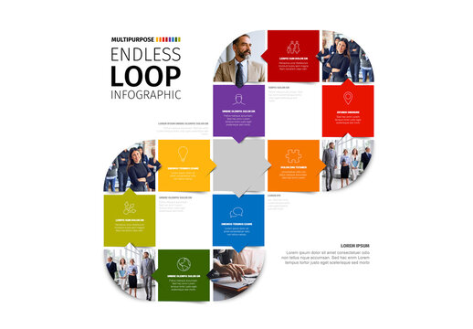 Business Endless Loop Infographic Template with Corporate Photos Placeholders