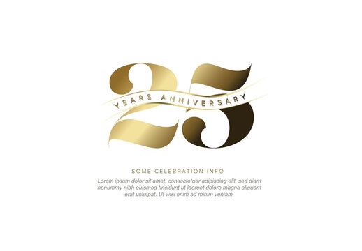 Elegant Golden 25 Years Anniversary Celebration Logo with Ribbon