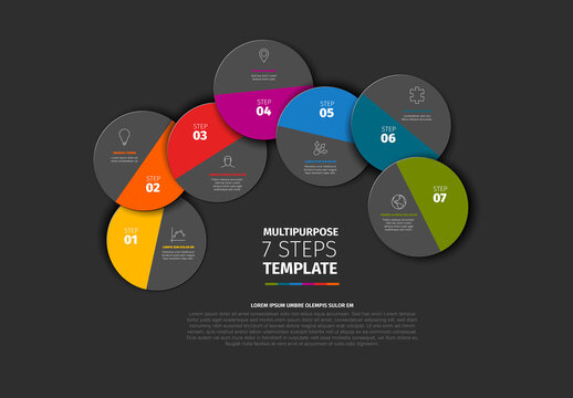 Business Infographic Template with 7 Sequential Steps and Colorful Circles