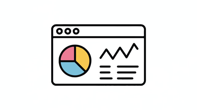 Simple web browser window with pie chart and line graph