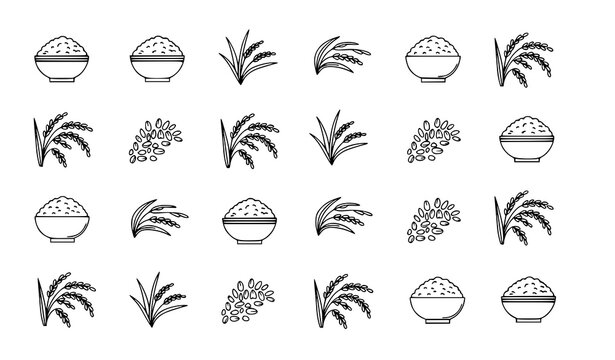 Minimal hand drawn rice doodle pattern vector simple grain background design isolated on white