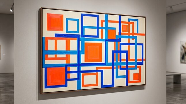 Neo-geometric conceptual painting with day-glo conduit forms for contemporary arts
