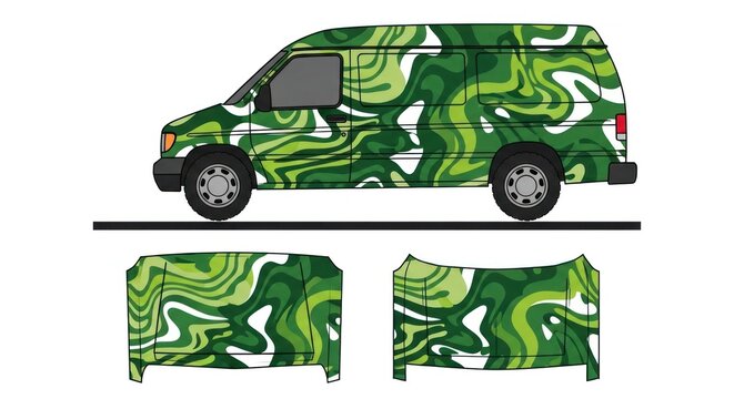 Green abstract pattern van wrap design template mockup
