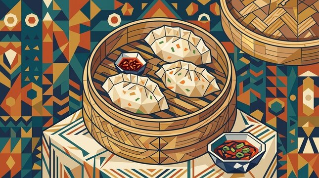 Geometric dumpling design with minimalist vector forms for premium artisan culinary branding