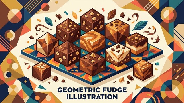 Geometric fudge design with minimalist vector forms for premium artisan confectionery branding