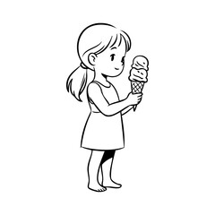 Logotipo con dibujo sencillo con líneas de una niña de pie de perfil comiendo un cucurucho de helado © teracreonte