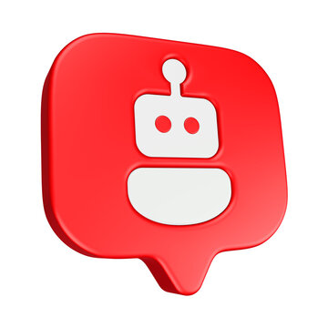 chat bot icon 3d render red bubble