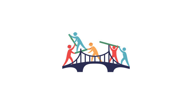 People working together on a bridge.
