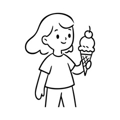 Logotipo con dibujo sencillo con líneas de una niña de pie comiendo un cucurucho de helado con una cereza  © teracreonte