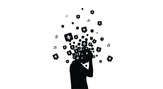 man with exploding head and social media icons