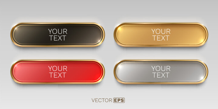 Shiny metallic web buttons with golden frames in various colors.
