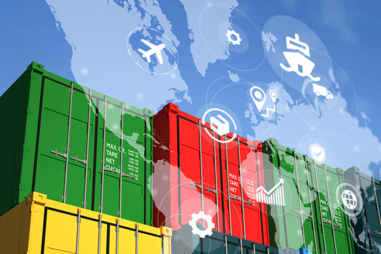 Logistics operations using shipping containers and digital maps in a trade environment
