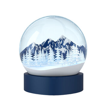 Snow Globe with Winter Mountain and Forest Scene