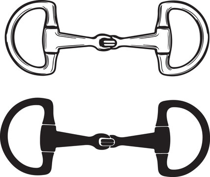 Horse Snaffle Bit Icon Set Vector - Outline and Silhouette Equestrian Equipment