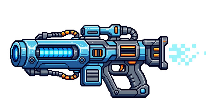 Futuristic Pixel Art Laser Gun Weapon.