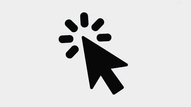 Black computer mouse cursor icon with explosion effect on light gray background