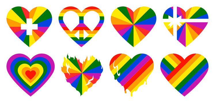 Colorful geometric rainbow heart designs