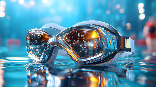 Swimming goggle pool water close up sport equipment reflection bubble