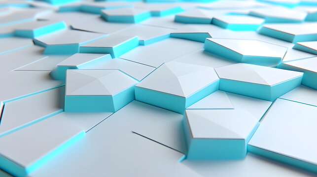 Abstract background hexagon geometric polygon 3d render blue white futuristic minimal