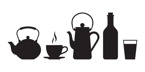 Tea and Beverage Silhouette Icon Set
