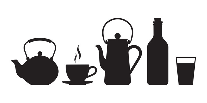 Tea and Beverage Silhouette Icon Set
