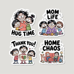 Fototapeta premium Hand-Drawn Sticker Icon Set – Mother’s Day, Mom, Child, Love, Flowers, Celebration 