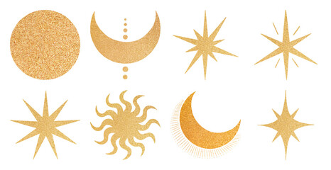 Naklejka premium Golden celestial shapes collection