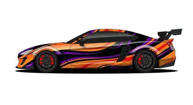 Side profile of modern sports car with vibrant vinyl wrap