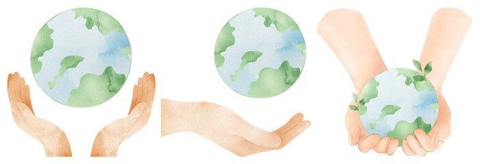 Hands holding watercolor Earth element set © Rawpixel.com