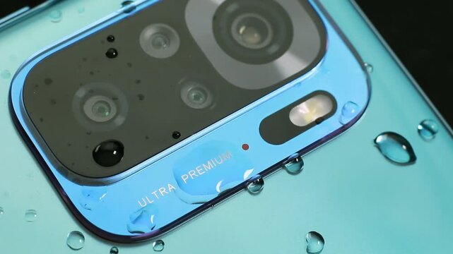 Macro close up of a smartphone camera lens on back

