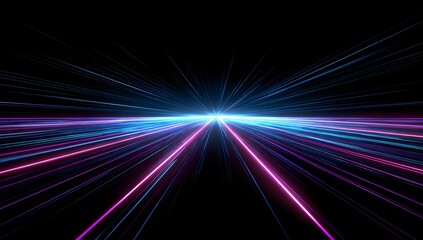 Fototapeta premium Abstract tunnel with speed light effect, futuristic digital background with glowing neon lines, fast moving through space, data transfer in the digital world.