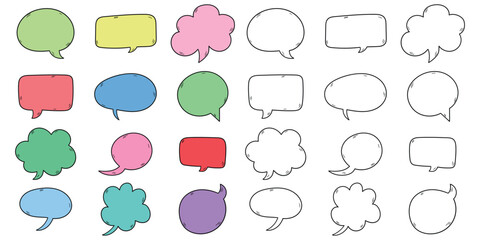 Fototapeta premium Hand-drawn cartoon and doodle set of speech bubbles on a white background.