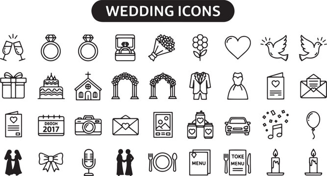 Wedding icons and symbols collection.