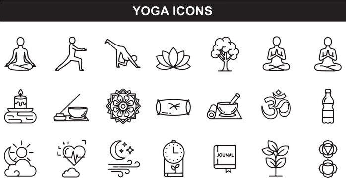 Yoga icons and symbols collection.