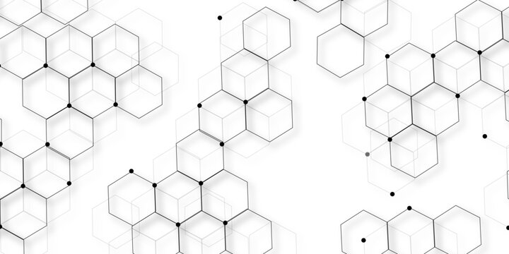 exagon concept design abstract technology background. with 3D Futuristic honeycomb mosaic white background .Science network pattern, connecting lines and dots Medical background, Vector illustration