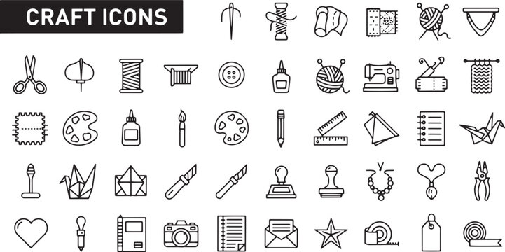 Black and white craft icons set.