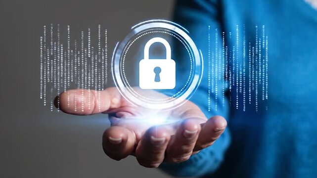 person holding glowing padlock icon representing cybersecurity and data protection