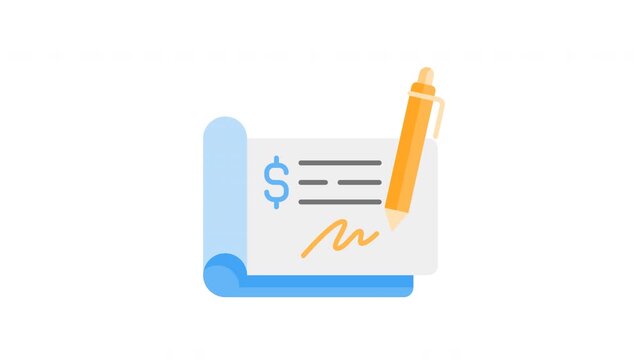 Animated Cheque in flat icon style, suitable for banking, business, payment concept illustrations