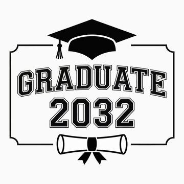 A minimalistic black and white design featuring the text 'Graduate 2032