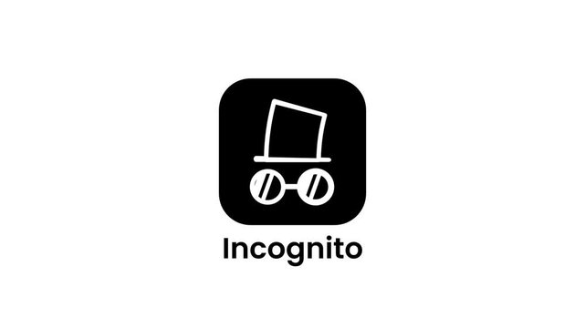 A sleek black incognito browser icon with a monitor and disguise symbol representing anonymous private and secure digital browsing mode