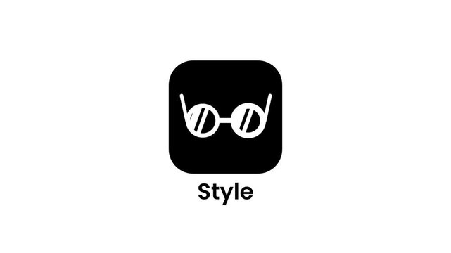 A stylish black icon with glasses symbol representing a personalized style and fashion customization feature for unique user appearance settings