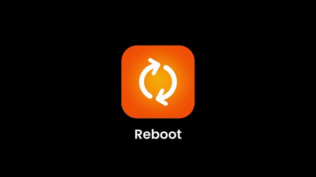 An orange reboot icon with circular arrows indicating a full system restart cycle to refresh reinitialize and restore normal operational device performance