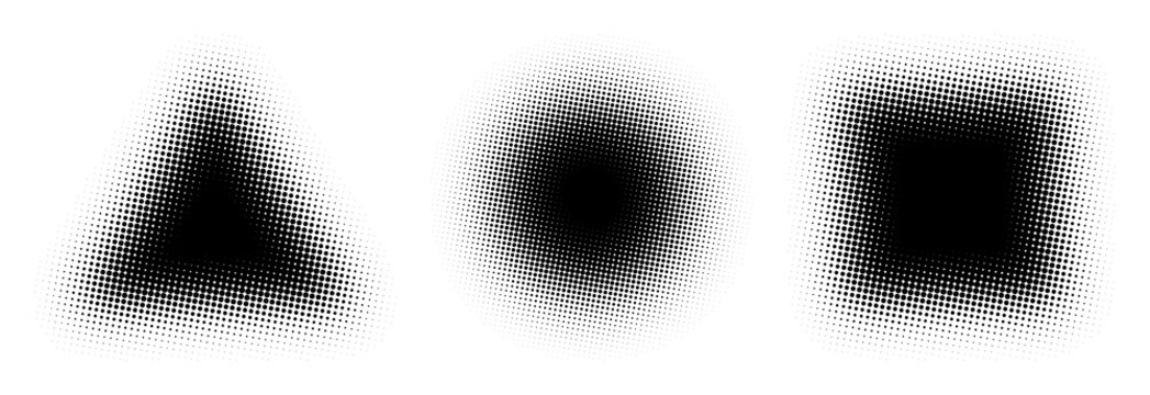 Halftone geometric shapes design element set isolated on white