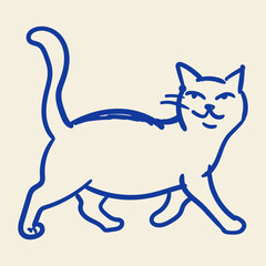 Confident Cat Walking Doodle Illustration Smiling Kitty Attitude Cute Pet Character Minimal Sketch Design © Tech Nova