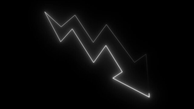 Global business line animation. Abstract glowing neon line business graph growth arrow to down arrow.