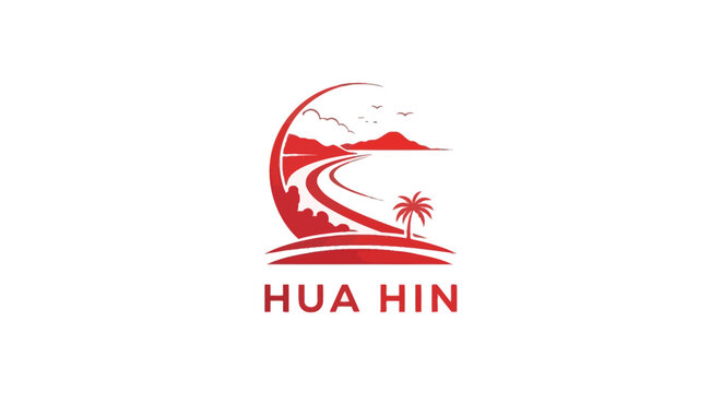 Hua Hin Thailand Logo - A Red and White Travel Destination Icon.