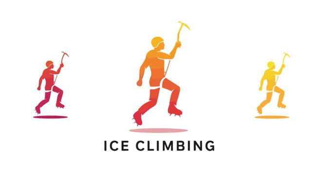 Ice Climber Ascending a Mountain with Ice Axe and Rope.
