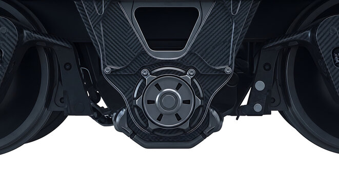 Close up of a futuristic mechanical engine or thruster with intricate detailing and carbon fiber texture, abstract technology